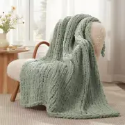 Amélie Home Chunky Knit Blanket Throw, Thick Soft Chenille 60"x80" Sage Green