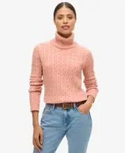 Fitted Cable Roll Neck Jumper | Dusty Rose