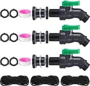 Innconee 3 Sets of Plastics Rain Barrel Spigot Kit High Flow Valve Core 3/4 NPT to 3/4 GHT Water Tank Faucet Barrel Spigot with PVC Bulkhead Fitting for Outdoor Plastic Bucket Down Spout Collector in