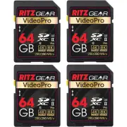 Ritz Gear 64GB High-Speed SDXC UHS-II SD Card, C10, U3, V90, HD & 8K - 4 Pack
