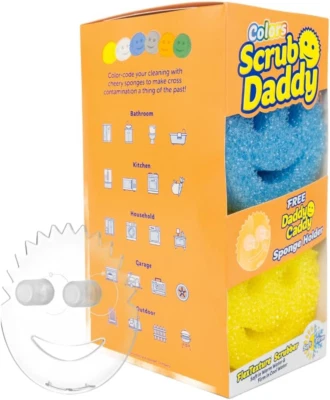Scrub Daddy 6 Kitchen Sponges & 1 Daddy Caddy Dish Sponge Holder - BPA Free & Ma