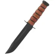 KA-BAR USMC Fighting Utility Knife 1217 Plain Edge w Brown Leather Belt Sheath