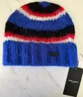 NWT Saint Laurent Women Alpaca Wool-Blend Beanie Hat Royal/Black M Italy