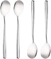Stainless Steel Spoon,Long handle Great Circle Soup Spoons Korean Long Handled Soup Spoon,Stainless Steel Round handle Bar Spoons Silver Set of 4