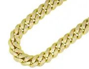 Sterling Silver Yellow Gold Lab Diamonds Miami Cuban Link Chain Necklace 16mm