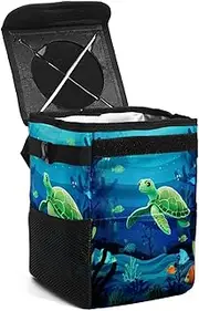 Car Trash Can with Lid,Bag Hanging Storage Pockets Leak-Proof,Portable Garbage Bin,Fish Jellyfish Cartoon Sea Turtle
