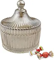 Crystal Diamond Faceted Jar with Crystal Lid, Glass Food Storage Organization Set Suitable as Candy Dish, Cookie Tin, Decorative Sugar Bowl (Diameter 4 Inch) 300ML/10Oz Brown