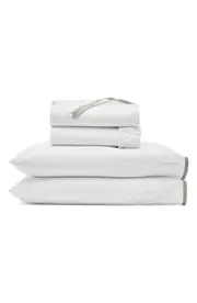 Boll & Branch Framed Percale Sheet Set in White/Pewter at Nordstrom, Size California King
