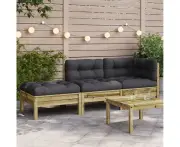 Garden Sofa with Cushions and Footstool 2-Seater Pinewood Anthracite Outdoor Patio