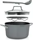 Ninja CW202GY Foodi Neverstick 7-Quart Pot Set, Roasting Rack, Glass Lid, Oven S