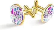 [Generic] Hand Drawn Animals Pattern Print Classic Stainless Steel Cufflinks for Mens, Suit Shirt Cuff Links Jewelry Business Wedding Gifts, Golden