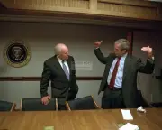 GEORGE W. BUSH w/ DICK CHENEY IN PEOC ON SEPTEMBER 11, 2001 8X10 PHOTO (EP-632)