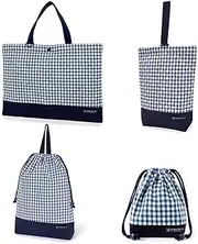 COLORFUL CANDY STYLE NW400200 Kindergarten Entrance Entrance 4-Piece Set, Quilting, Checkered Large, Navy Blue, Ox, Navy Blue, School Preparation, Lesson Bag, Shoe Case, Kids, Gymnastics Clothing Bag,