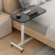 Overbed Bedside Table with Wheels, Rolling Laptop Table, Hospital Tray Table Sofa Chair Side Table, Height and Angel Adjustable for Reading, Eating Breakfast
