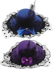 [BESPORTBLE] 2pcs Mini Top Hat Hair Clips: Vintage Pillbox Fascinator with Bow and Plume for Women and Girls - Tea Party Wedding Bridal Accessories