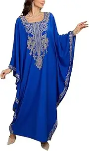 [L-Peach] Women's Summer Long Beach Dress Kimono Maxi Kaftan Cover ups Blue