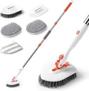 54Inch Adjustable Tub and Tile Shower Scrubber, Scrub Cleaning Brush with Long Handle, with 2 Sponge Brush,1microfiber pad and 1 Stiff Bristles