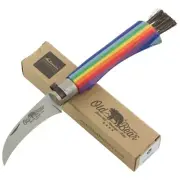 Old Bear Mushroom Folding Pocket Knife Rainbow Wood Handle Italy