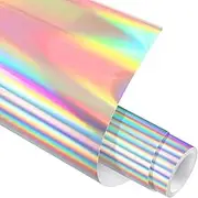 SCULPFUN HTV Metallic Holographic Silver Roll Iron on Vinyl PU, Heat Transfer Vinyl, Heat Press Vinyl for DIY T-Shirts and Craft Designs,30.5 x 152.5 cm / 12" x 5ft