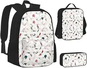 [ERCgad] High Heel Shoes Print Canvas 3-In-1 School Bags Set Backpack Lunch Bag Pencil Case Combo For Men Women, Black, One Size