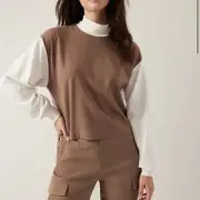 Athleta Venice Block Sweatshirt Shirt NWT Top Cream Taupe Brown Plus Size 1X