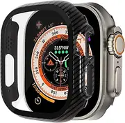 for Apple Watch Ultra Screen Protector Case 49mm, Tempered Glass Protective Cover, Carbon Fiber