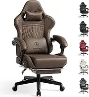 GTPLAYER Gaming Chair, Computer Chair with Footrest and Bluetooth Speakers, High Back Ergonomic Gaming Chair, Reclining Gaming Chair with Linkage Armrests for Adults by GTRacing (Light Brown)