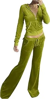 [Olivcker] Women Sweatshirt Velour 2 Piece Outfit Tracksuits Long Sleeve Zipper Hooded Jacket Wide Leg Pants Casual Y2K Suit A1-army Green~lightning Deals of Today, M, A1-army Green~lightning Deals of
