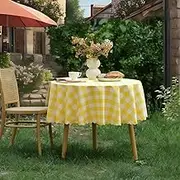 MANGATA CASA Yellow Gingham Round Tablecloth-Checkered Table Cloth Waterproof Kitchen & Table Linens-Polyester Buffalo Plaid Wrinkle Free Table Cover(Light Yellow 60R inch)