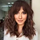 Short Brown Highlight Wigs with Bangs for Women Bob Synthetic Wigs with Natur...