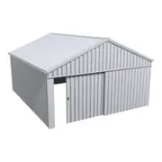 Stratco Domestic Gable Roof Shed Double Garage 5.45 x 6.21 x 2.4m Double Gable End Slidi Zinc/Aluminium