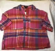 Womens Button Up Top Size Medium Color Pink Plaid Sanctuary