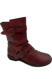 Miz Mooz Leather Buckled Mid Boots Pasha Bordeaux