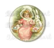 Victorian Easter Egg Hunt Hand pressed Pocket Mirror, Magnet, or Pin 2.25" Round