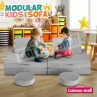 6Pcs Modular Kids Sofa Set Play Couch Convertible Lounge Chair Folding Grey