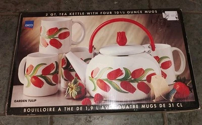 Vintage NIB Ekco Retro Garden Tulip Tea Set