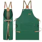 Chef Apron with Cross Back Straps for Men Women, Cotton Canvas Apron for Green