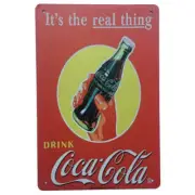Coke Coca-Cola Real Thing Bottle Tin Sign Retro Shed Garage Man Cave 30cmx20cm