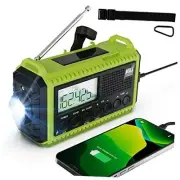 NOAA Weather Radio with Alerts, 5-Way Powered Emergency Hand Crank Solar Green