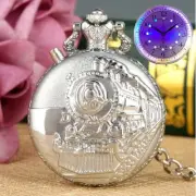 Mens Antique Train Pattern Pocket Watch Quartz Creative LED Light Analog Dial