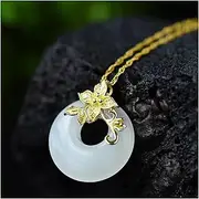 [KanDuo] Personality Jade Pendant Necklace Lucky Amulet, Hetian Jade Pendant Necklace Chinese Style Retro Light Women's Jewelry(Gem Color:White,Length:50)