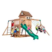 Backyard Discovery Montpelier Cedar Wood Play Centre Swing Set with Slide and Clubhouse