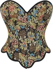 [Generic] Women's Renaissance Underbust Corset, Elegant Vintage Floral Pattern, Lace-Up Corset with Bone, Waist Corset, Belt, Shapewear (XS)