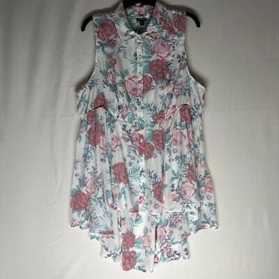 Torrid Top Womens 2 (2X) Floral Babydoll Poplin Button Front Shirt High Low NWT