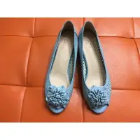 在飛比找蝦皮購物優惠-Kelley Ann粉藍色魚口楔型鞋（8號）