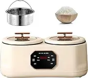 Double Slow Cooker, 3.4L Double Spelling Rice Cooker, with 1 Steamer, 6 Functions, Heat Preservation, 24H Reservation, Non-Stick Liner, for Family Use