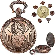 DND Mini Dice Set, Unique Polyhedral Tiny Metal Dice with Pocket Watch Shell for Dungeons and Dragons/D&D Gifts Role Playing Game Dice, Table Games, Great RPG Accessories for Players (Red Bronze-6mm)