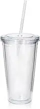 Tumblers with Lids and Straws Wall Clear Plastic Tumblers Bulk Reusable Cups with Straw 1Pc Clear 650ML