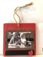 Mud Pie Chalkboard Wood Ornament Best TEACHER Ever Photo Frame NWT