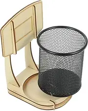 Basketball Shape Pen Cup Wooden Desktop Pen Holder for Office School or Home Stationery Storage